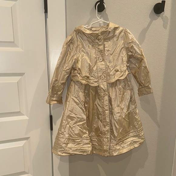 EUC Vintage F.W.Fischer Brand Gold Champagne Hooded Trench RainCoat Girls 4 4t